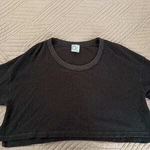 Aerie Black Textured Short Sleeve Tee